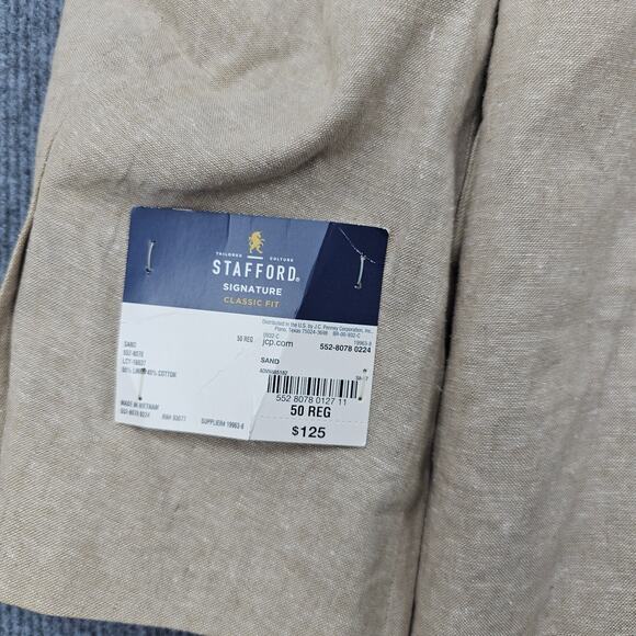 Stafford Sport Coat Mens 50 Regular Sand Linen Classic Fit Wedding Coastal Beach - Picture 13 of 13